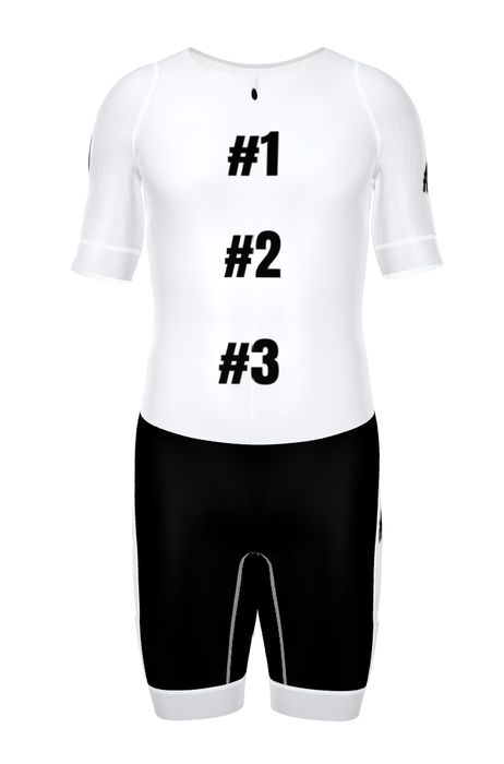 Front of race kit showing sponsor positions 1 through 3